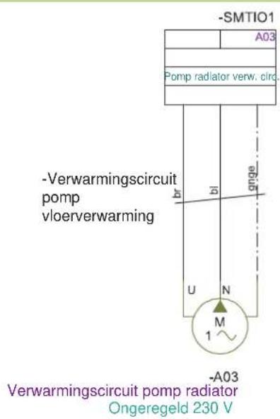 -SMTIO1 A03 Pomp radiator verw. circ. -Verwarmingscircuit pomp vloerverwarming U N M 1 -A03 Verwarmingscircuit pomp radiator Ongeregeld 230 V