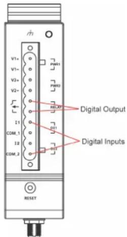 V1+ V1- V2+ V2- I1 COM_1 I2 COM_2 RESET PWR1 PWR2 RELXT Digital Output Digital Inputs 011 012