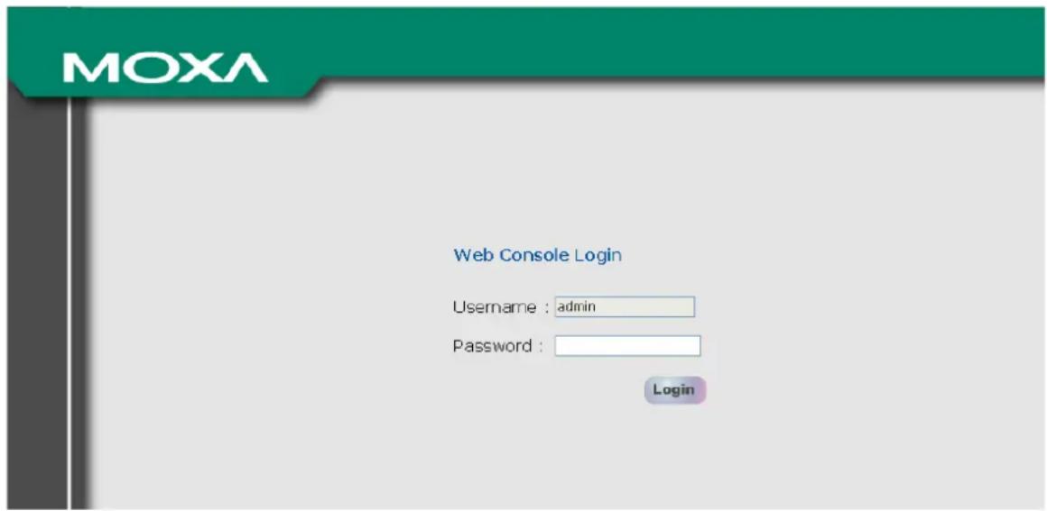 MOXA Web Console Login Username : admin Password : Login