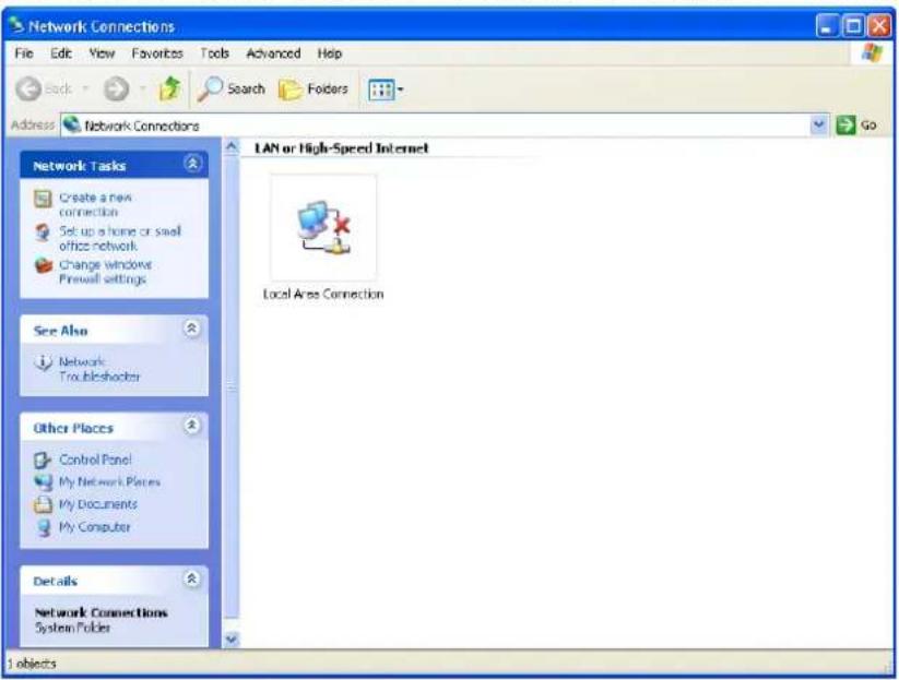 Network Connections File Edit View Favorites Tools Advanced Help Back Search Folders Address Network Connections Network Tasks Create a new connection Set up a home or small office network Change windows Pirewall settings See Also Network Troubleshooter Other Places Control Panel My Network Places My Documents My Computer Details Network Connections System Folder LAN or High-Speed Internet Local Area Connection 1 objects