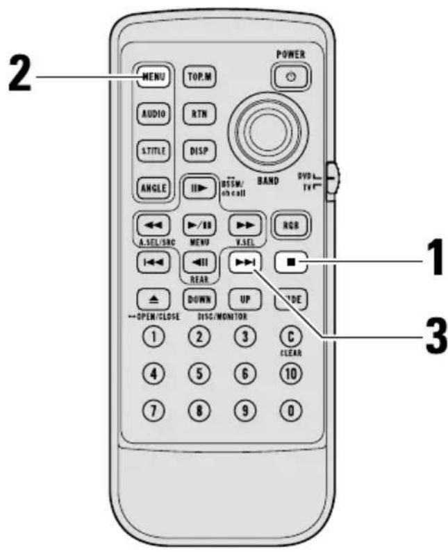 POWER MENU TOP.M AUDIO RTN A. TITLE DISP ANGLE II> BSSM/ och call BAND DVD L.. TV" A.SEL/SRC MENU V.SEL I- II REAR DOWN UP TDE OPEN/CLOSE DISC/MONITOR 1 2 3 C CLEAR 4 5 6 10 7 8 9 0 1 3