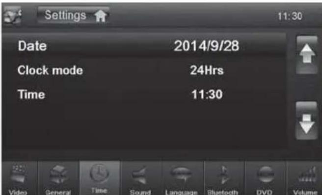 Settings 11:30 Date 2014/9/28 Clock mode 24Hrs Time 11:30