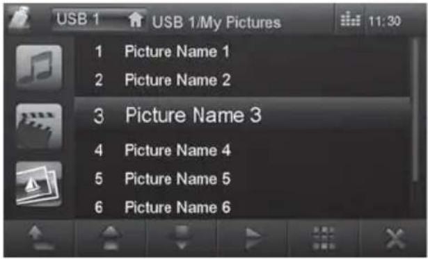 USB 1 USB 1/My Pictures 11:30 1 Picture Name 1 2 Picture Name 2 3 Picture Name 3 4 Picture Name 4 5 Picture Name 5 6 Picture Name 6