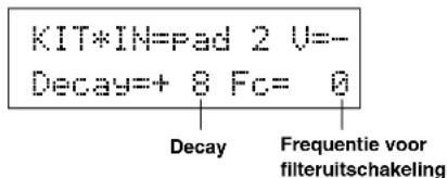 KIT*IN=Pad 2 U=- Decay=+ 8 Fc= 0 Decay Frequentie voor filteruitschakeling