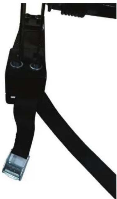 Close-up of a black cable connector with connectors and a transparent clip, no visible text or symbols