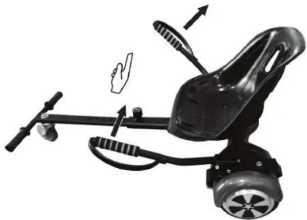 Black and white photo of a small electric scooter with attached sensor array and hand gesture indicator (no text or symbols)