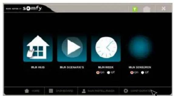 MORE ORDER BY: somfy MIJN HUIS MIJN SCENARIO'S MIJN WEEK ON off MIJN SENSOREN ON off HOME DASHBOARD MAIN INTELLIKEN CONFIGURATION