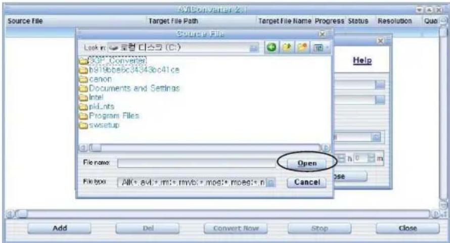 AVI Converter 2.1 Source File Target File Path Target File Name Progress Status Resolution Quo Source File Look in: 로翘 디스코 (C:) 3GP_Converter h919b6e6c34343bc41ca canon Documents and Settings Intel pid_nts Program Files swsetup File name: Open File type: All(*.avl;*.m1;*.rmvcb;*.mod;*.mpes;*.n) Canc…