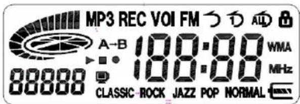 MP3 REC VOI FM つり ALL A-B 100:00 WMA 88888 100:00 MHz CLASSIC ROCK JAZZ POP NORMAL