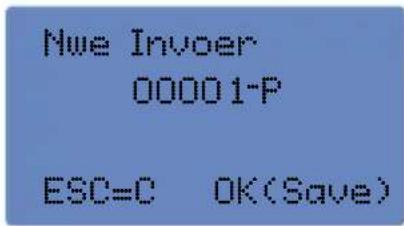 Nwe Invoer 00001-P ESC=C OK(Save)