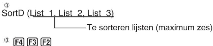 ③ SortD (List 1, List 2, List 3) Te sorteren lijsten (maximum zes) ③ F4 F3 F2