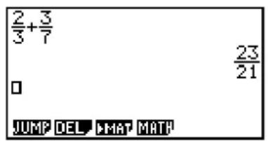 2/3+3/7 23/21 0 JUMP DEL ►MAT MATH
