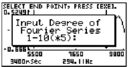 SELECT END POINT, PRESS [EXE1. 0.5249t] Input Degree of Fourier Series 1-10(*5): -0.666 5500 7650 9800 3400xSec 294.11Hz