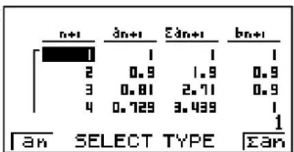 n+1 3n+1 3n+1 bn+1 1 2 0.9 1.9 0.9 3 0.81 2.71 0.9 4 0.729 3.439 1 an SELECT TYPE an