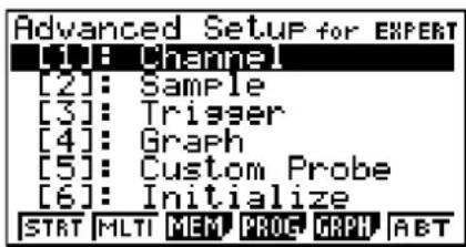 Advanced Setup for EXPERT [1]: Channel [2]: Sample [3]: Trigger [4]: Graph [5]: Custom Probe [6]: Initialize START MLTI MEM PROC GRAPH ABT