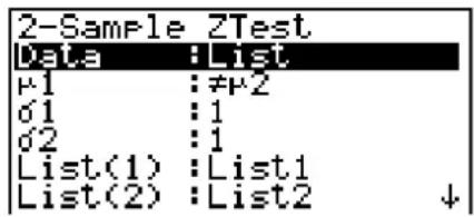 CASIO FX-9860GII V2.0 - • Z-test op 2 steekproeven - 1