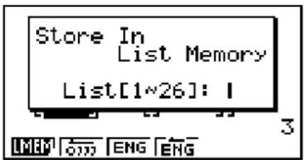 Store In List Memory List[1~26]: 1 LMEMP 0773 ENG ENG