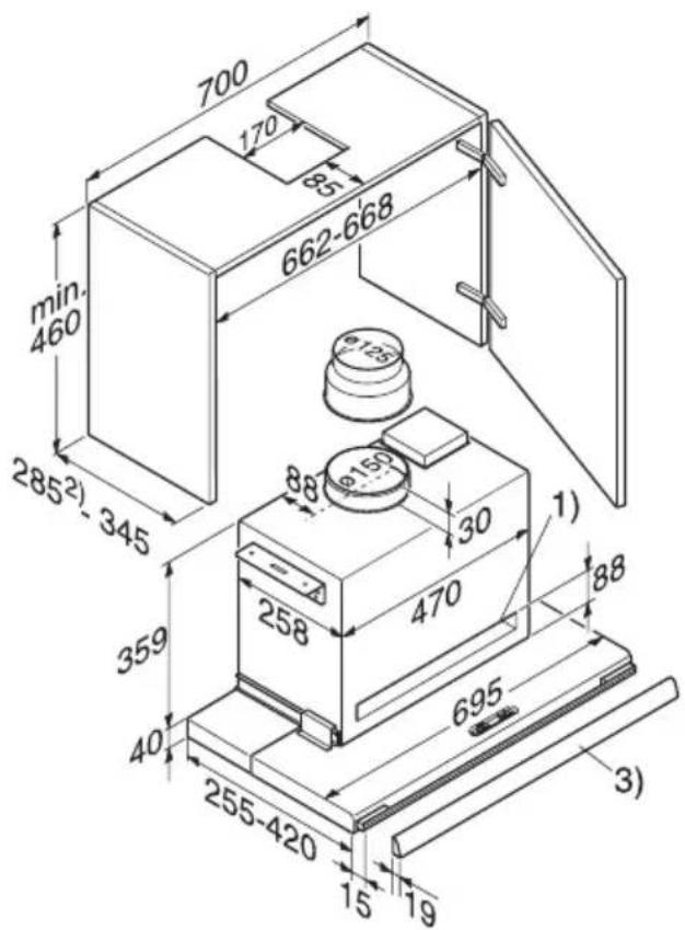 700 170 85 662-668 min. 460 285² 345 88 150 30 258 470 1) 359 40 695 255-420 15 19 3)