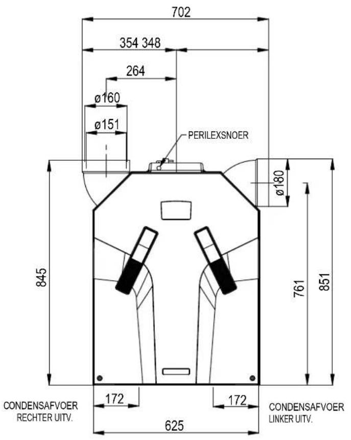 702 354 348 264 Ø160 Ø151 PERILEXSNOER Ø180 845 761 851 CONDENSAFVOER RECHTER UITV. 172 625 172 CONDENSAFVOER LINKER UITV.