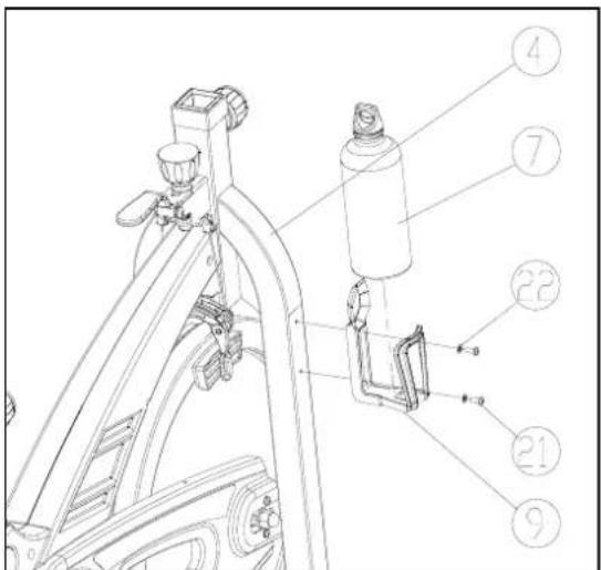 Technical diagram of a mechanical assembly with numbered parts labeled 4, 7, 22, 21, and 9.
