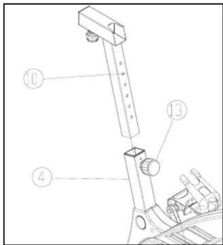 Technical diagram of a mechanical device with numbered components labeled 4, 10, and 13