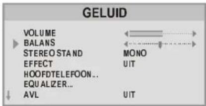 GELUID VOLUME BALANS STEREO STAND EFFECT HOOFDTELEFOON... EQUALIZER... AVL MONO UIT UIT