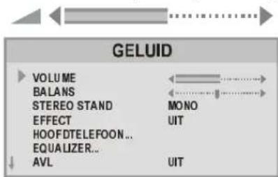 GELUID VOLUME BALANS STEREO STAND EFFECT HOOFDTELEFOON... EQUALIZER... AVL MONO UIT UIT