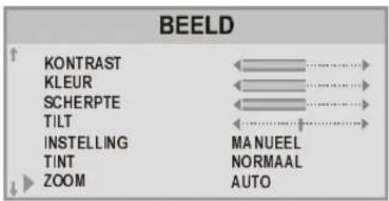 BEELD KONTRAST KLEUR SCHERPTE TILT INSTELLING TINT ZOOM MANUEEL NORMAAL AUTO