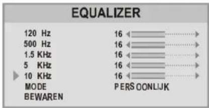 EQUALIZER 120 Hz 16 500 Hz 16 1.5 KHz 16 5 KHz 16 10 KHz 16 MODE PERS OONLIJK BEWAREN