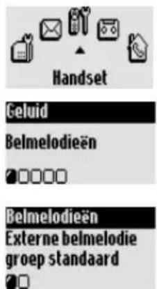 Handset Geluid Belmelodieën □□□□□ Belmelodieën Externe belmelodie groep standaard □