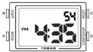 B LIGHT MODE PM 4:30 54 RESET C START STOP D 10BAR