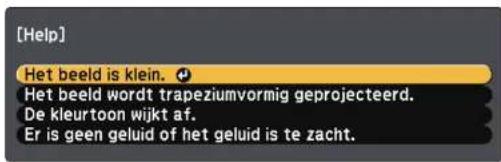 [Help] Het beeld is klein. + Het beeld wordt trapeziumvormig geprojecteerd. De kleurtoon wijkt af. Er is geen geluid of het geluid is te zacht.