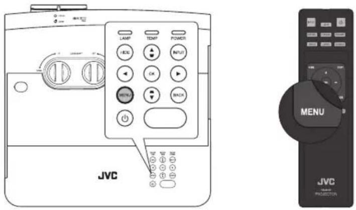 LAMP TOMP POWER HDC INPUT OK MENU BACK JVC MENU JVC