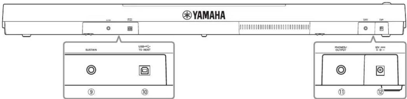 YAMAHA SUSTAIN USB+/- TO HOST ⑨ ⑩ PHONES/ OUTPUT 12V 400 + - - ⑪ ⑫