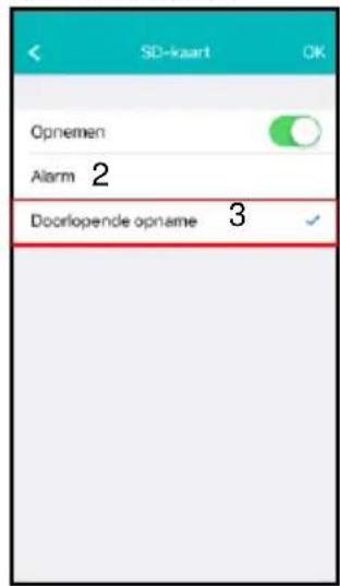 SD-kaart OK Opnemen Alarm 2 Doorlopende opname 3