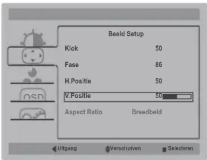 Beeld Setup Klok 50 Fase 86 H. Positie 50 V. Positie 50 Aspect Ratio Breedbeld UItgang Verschulven Selecteren