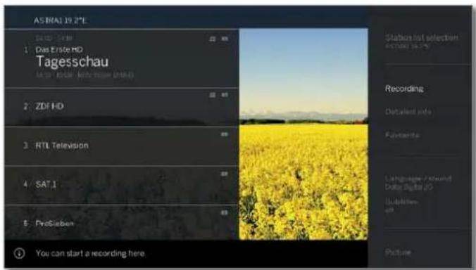 ASTRAI 19.2*E 1: Das Erste HD Tagesschau 14:07:06/06 (MOSO) (RANS) 2: ZDF HD 3: RTL Television 4: SAT.1 5: ProSieben You can start a recording here Station list selection ASTRAI 19.2* Recording Detailed info Favorite Language / Ground Digital 2D Untitled Picture