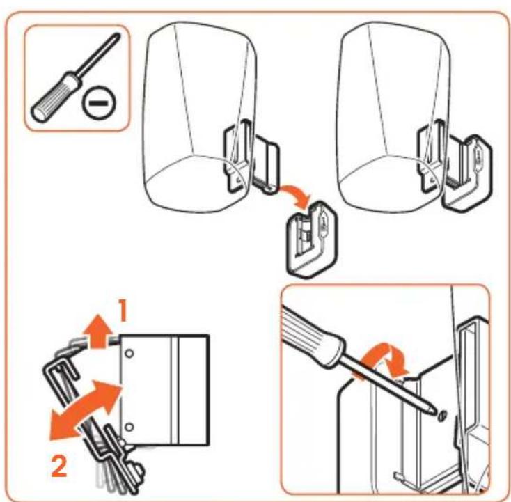 Technical diagram illustrating a mechanical assembly process with labeled steps 1 and 2, showing tool insertion and adjustment.