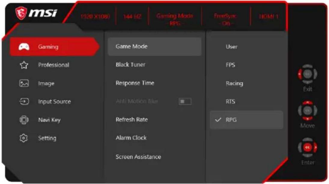 MSI Optix MAG271CVMYS - OSD-instelling via navigatietoets - 1