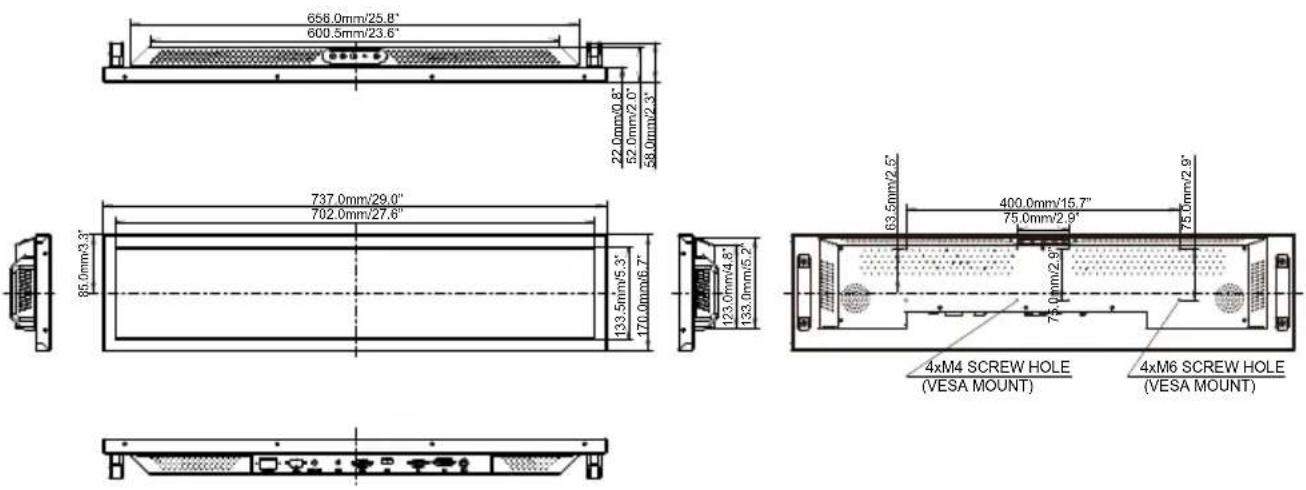 IIYAMA S2820HSB-B1 - DIMENSIONS : ProLite S2820HSB - 1