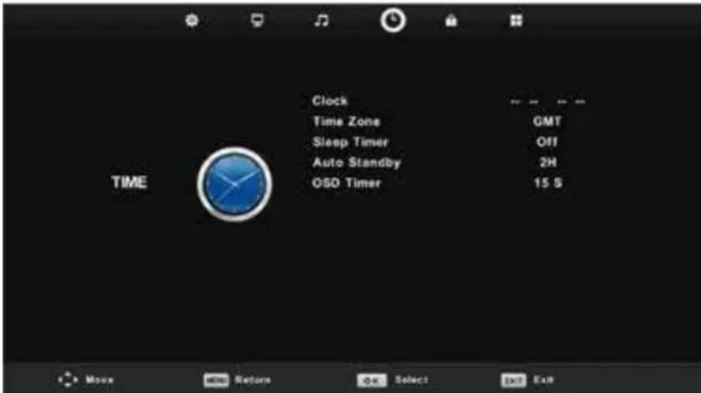 Clock Time Zone GMT Sleep Timer Off Auto Standby 2H OSO Timer 15 S TIME