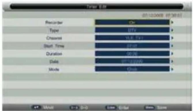 Timer E-M 01/12/2009 时钟时 Recorder Type Chaserat Start Time Duration Date Mode On LTV VIL Tst SPID 00:00 PT-12/2009 70ms