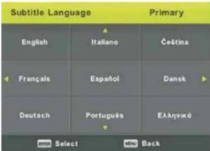 Subtitle Language Primary English Italiano Čeština Français Español Dansk Deutsch Português Eλληνικό Select Back