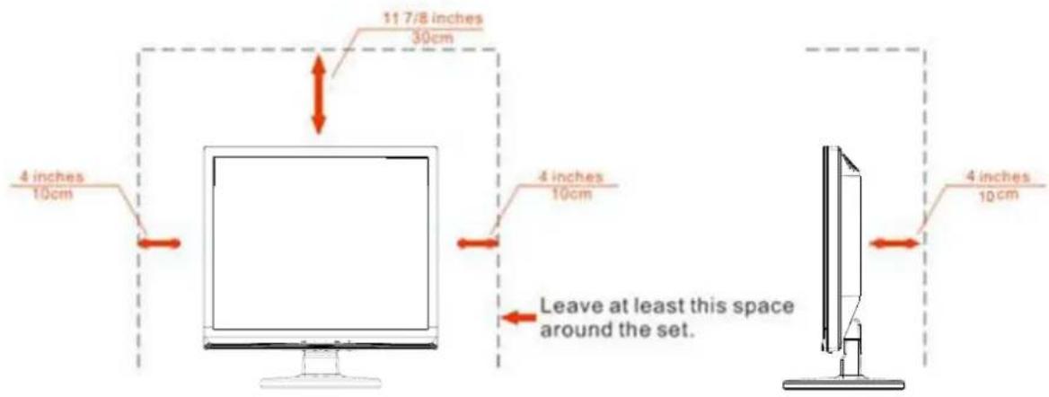 11 7/8 inches 30cm 4 inches 10cm 4 inches 10cm Leave at least this space around the set. 4 inches 10cm
