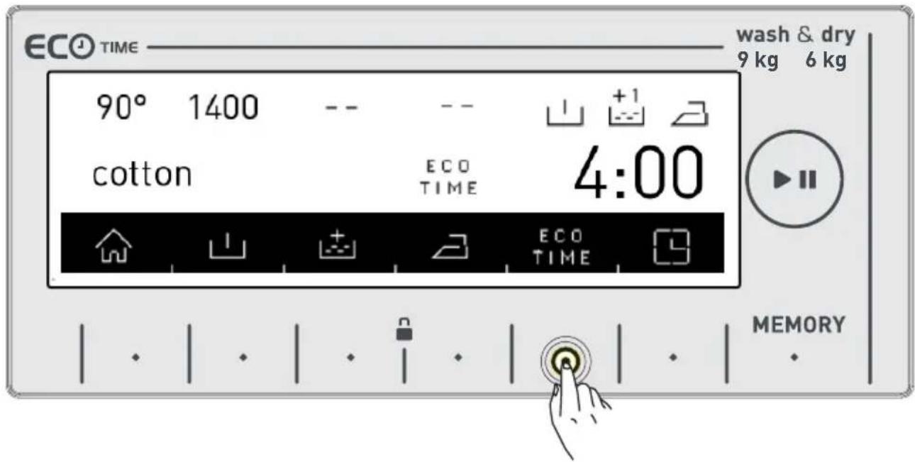 ECO TIME was & droog 9 kg 6 kg 90° 1400 -- -- -- +1 katoen ECO TIME 4:00 ECO TIME ECO TIME MEMORY