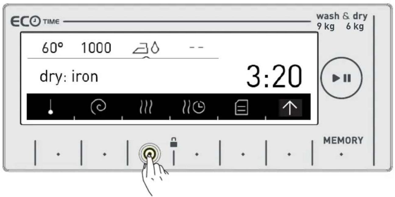 ECO TIME 60° 1000 -- dry: iron 3:20 wash & dry 9 kg 6 kg MEMORY