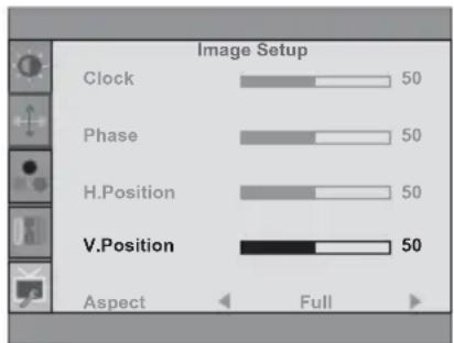 Image Setup Clock 50 Phase 50 H.Position 50 V.Position 50 Aspect Full