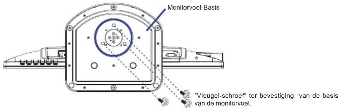 Monitorvoet-Basis "Vleugel-schroef" ter bevestiging van de basis van de monitorvoet.