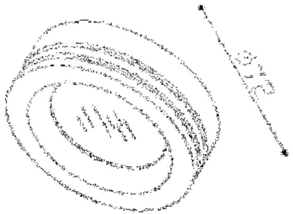 Handwritten mathematical expression with spiral and arrow annotations