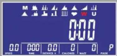 M W U 0:00 0:00 0.0 | 0:00 | 0.0 | 0 | 0 | P SPEED TIME DISTANCE K CALORIES WATT PULSE